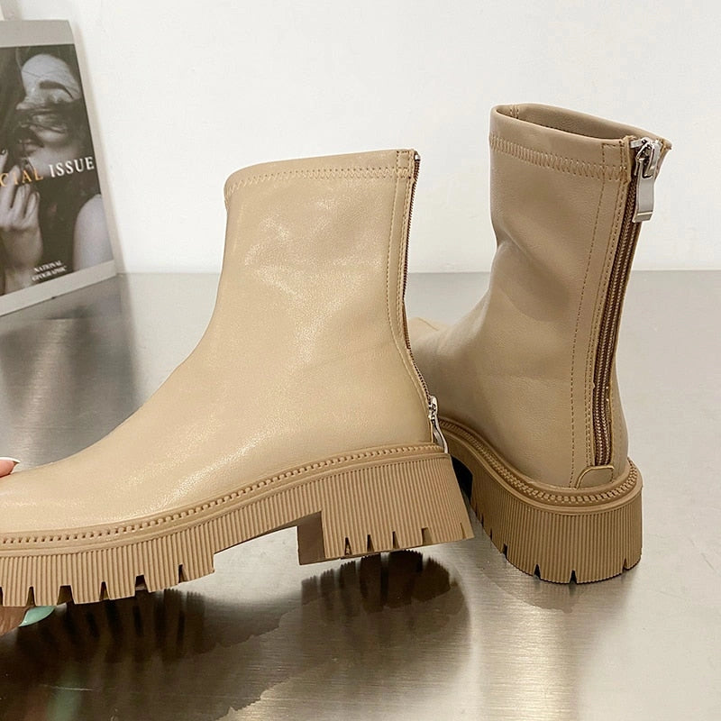 Bottes Mi-Mollet et Longues en Cuir Synthetique - Style elegant et Confort Hivernal kaki