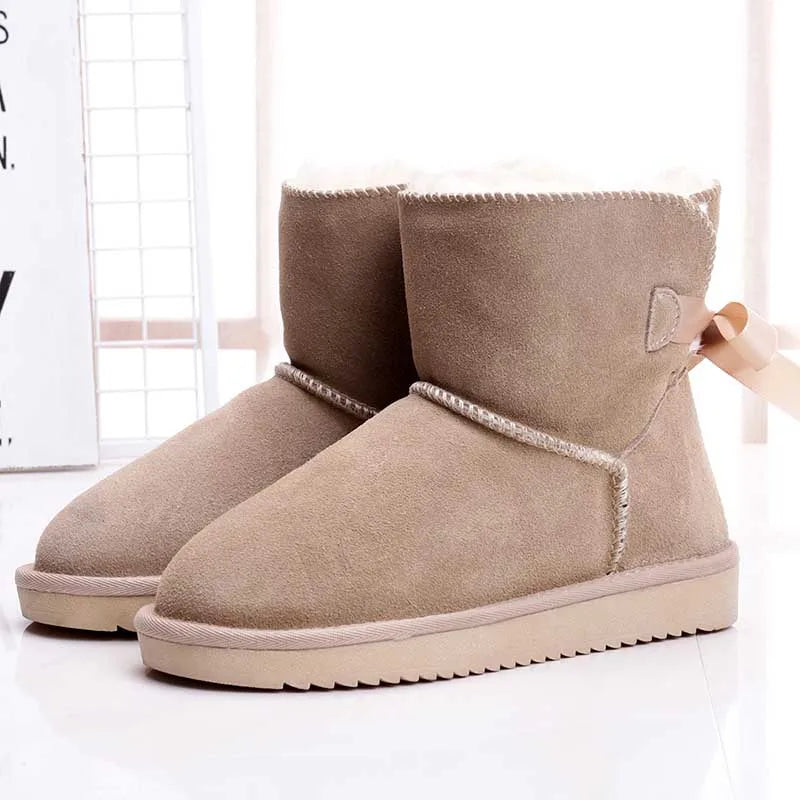 Bottines dHiver Chaudes en Fourrure et daim doux avec Nœud Decoratif- Pour Femmes sable