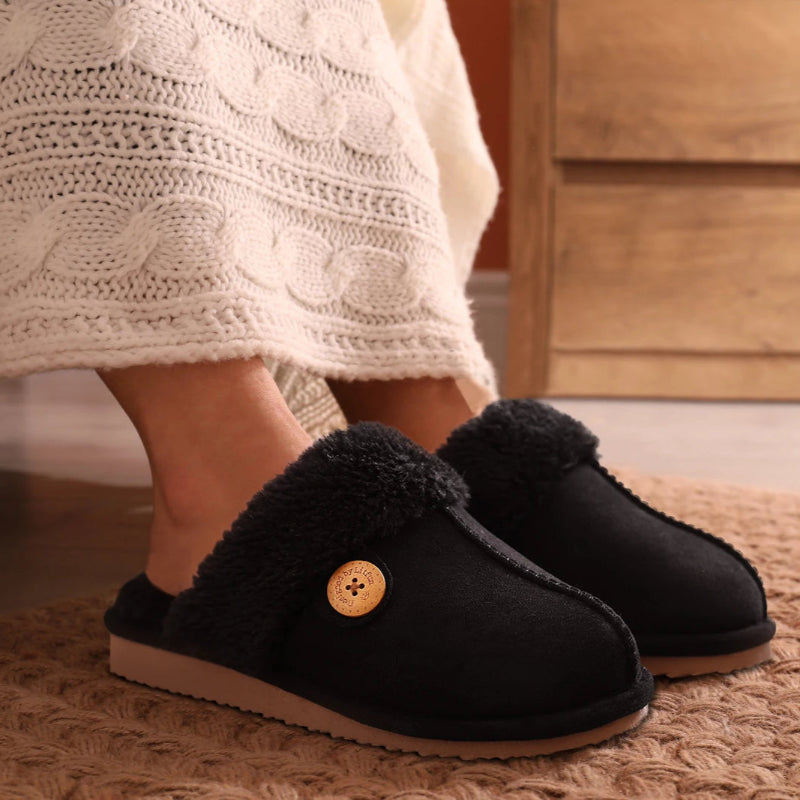 Pantoufles dHiver en Daim avec Doublure en Peluche - Unisexe noir