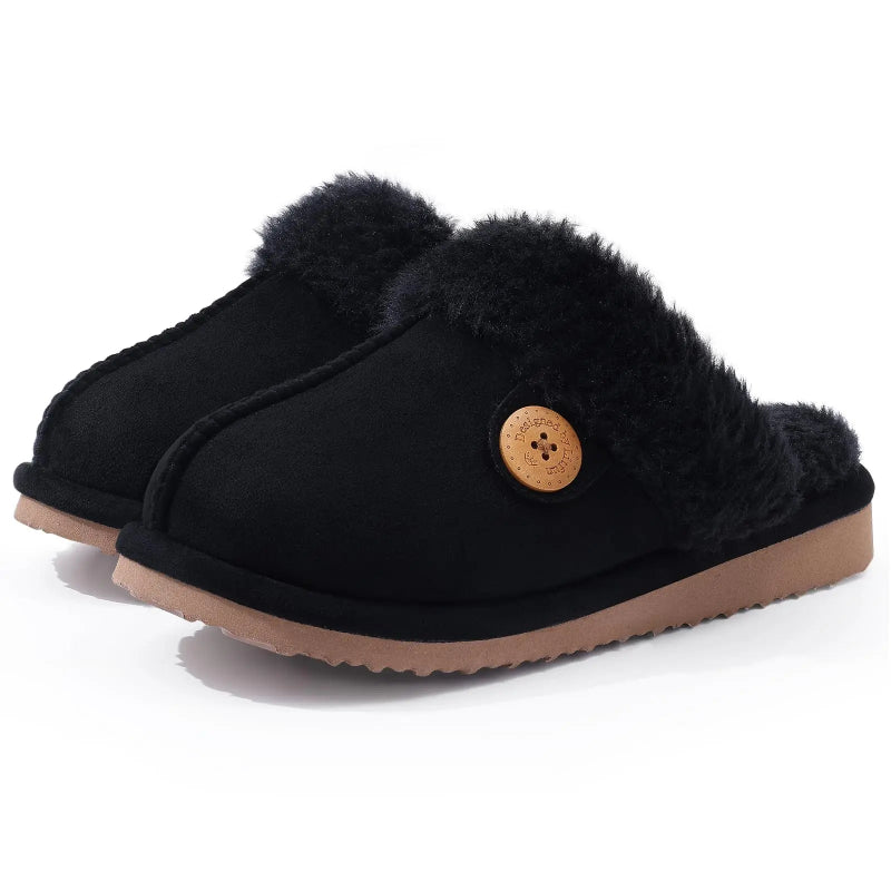 Pantoufles dHiver en Daim avec Doublure en Peluche - Unisexe noir1