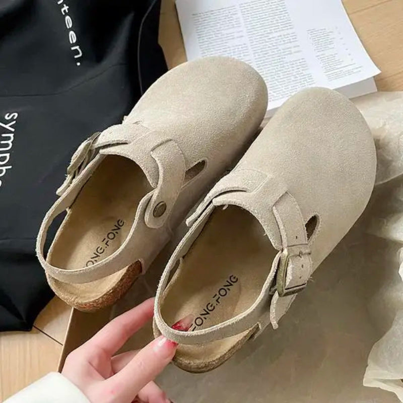 Sabots Retro Antiderapants en Daim & Rembourres en Liege - Pour Femmes gris