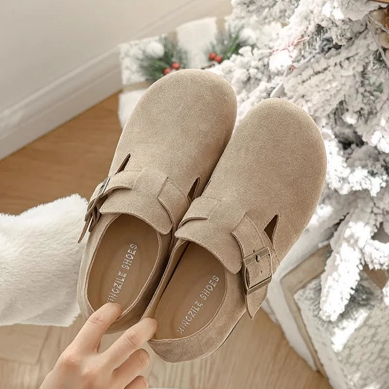 Sabots Retro Antiderapants en Daim & Rembourres en Liege - Pour Femmes kaki
