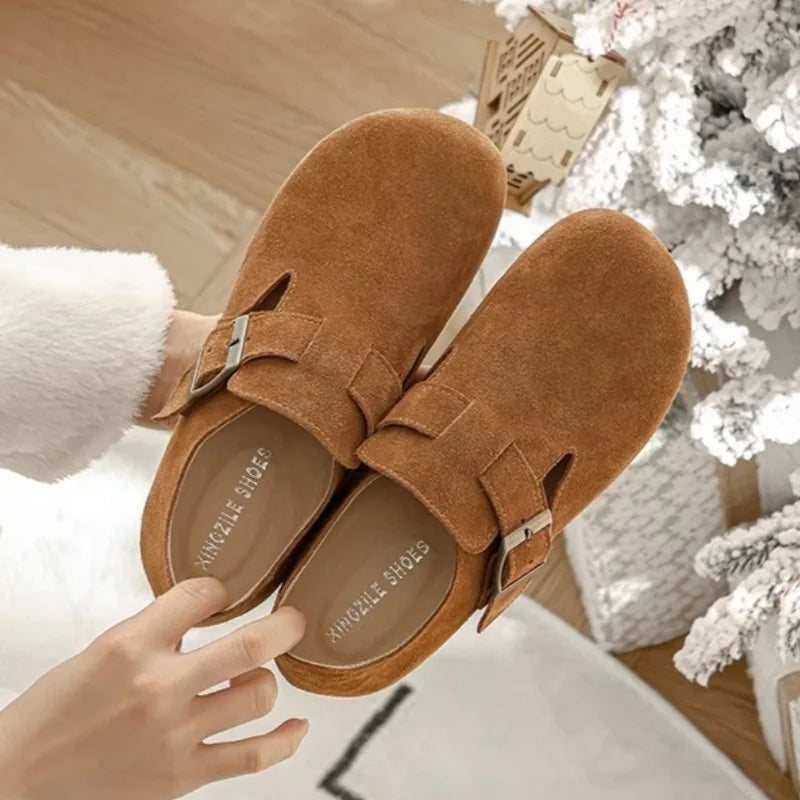Sabots Retro Antiderapants en Daim & Rembourres en Liege - Pour Femmes marron