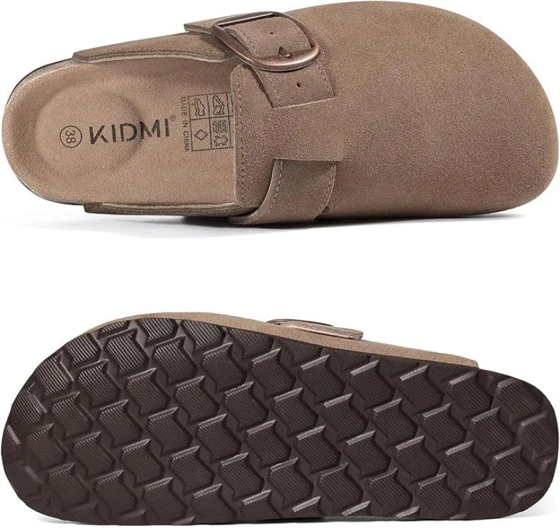 Sabots en Cuir Suede avec Grande Boucle moka1