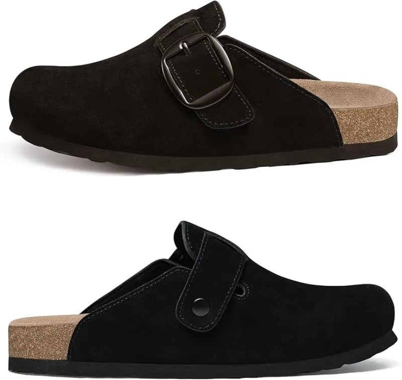 Sabots en Cuir Suede avec Grande Boucle noir2