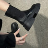 Women's Black Waterproof Faux Leather Flat Heel Ankle Boots